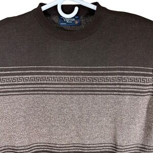 Visitor Premium Mens Brown‎ Khaki Greek Key Crewneck Sweater Small NEW
